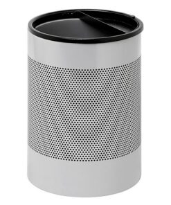 Steel Litter Bin - Wide - Half Moon Flip Top Lid and Bin Liner - Perforated - 400 Ø x 600 (H) mm - Silver - 753SI-027SD