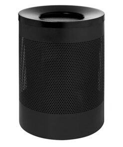Steel Litter Bin - Wide - Funnel Top Lid and Bin Liner - Perforated - 400 Ø x 600 (H) mm - Black - 631BL-027SD